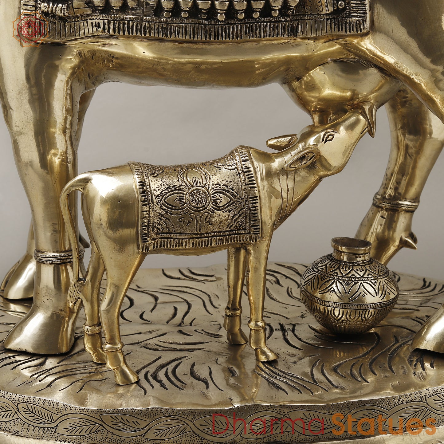 Brass Cow With Calf (Kamdhenu), Smooth Finish, 26"