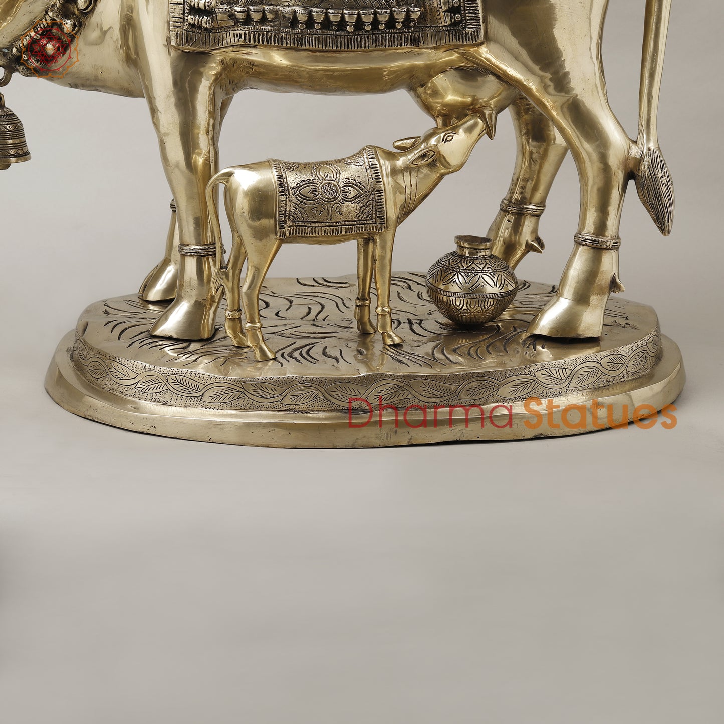 Brass Cow With Calf (Kamdhenu), Smooth Finish, 26"
