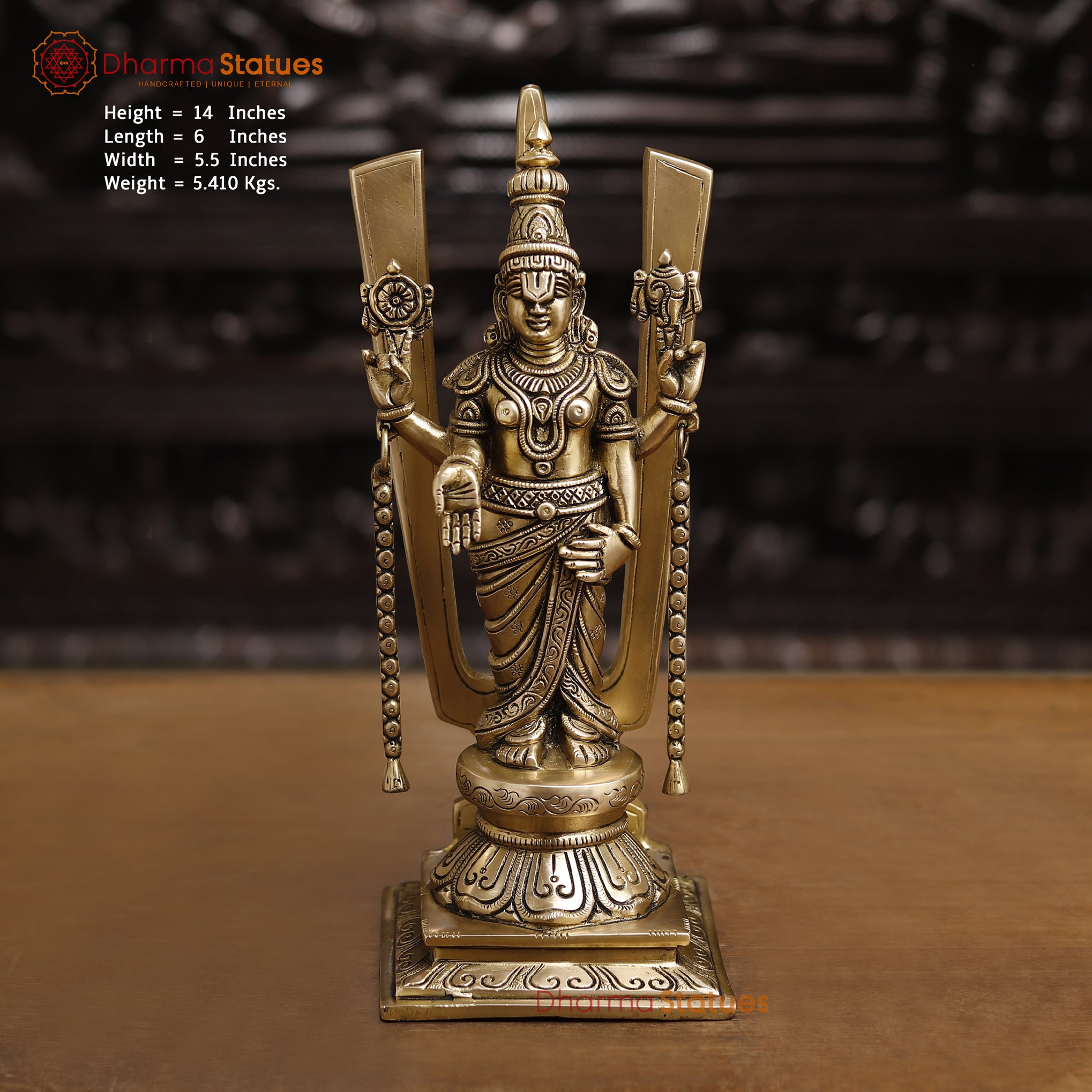 Brass Balaji Standing With Tilak on the back, Smooth Finish 14 ...