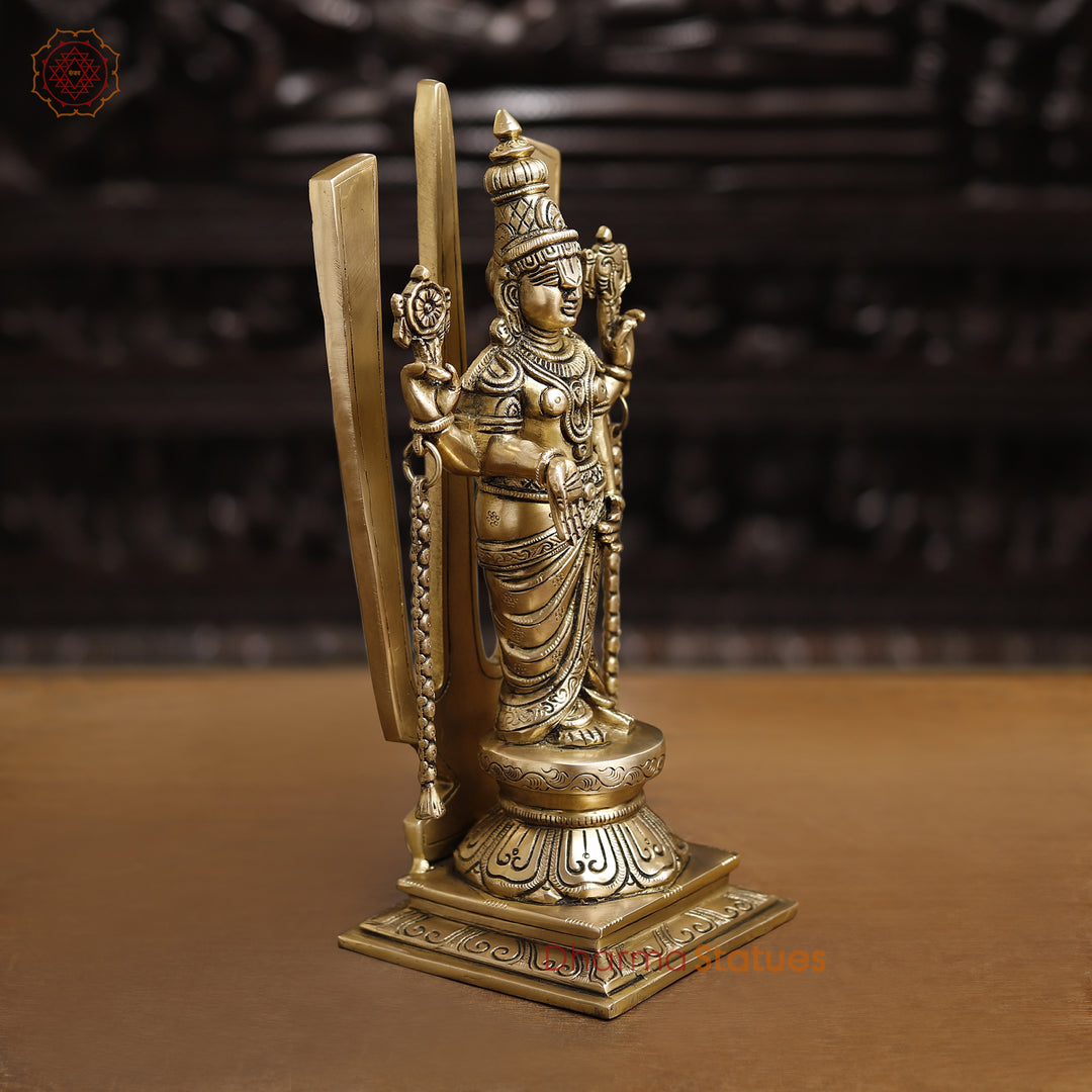 Brass Balaji Standing With Tilak on the back, Smooth Finish 14"