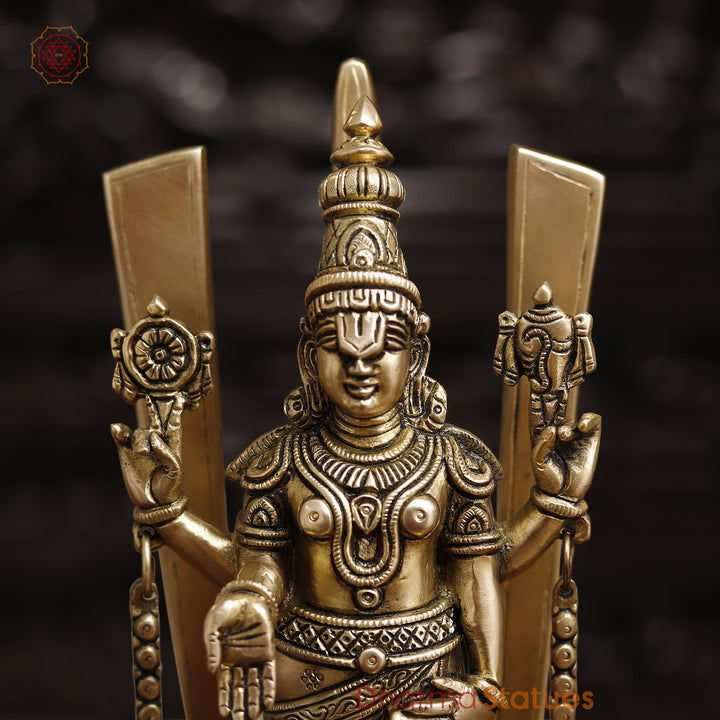 Brass Balaji Standing With Tilak on the back, Smooth Finish 14"