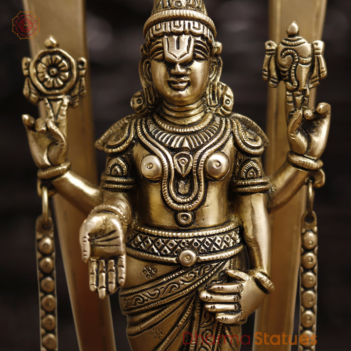 Brass Balaji Standing With Tilak on the back, Smooth Finish 14"