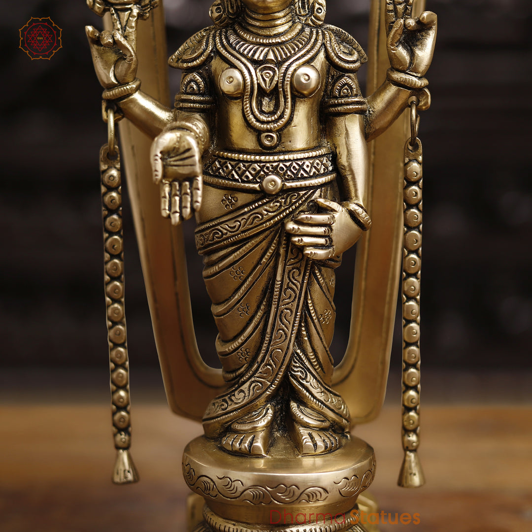 Brass Balaji Standing With Tilak on the back, Smooth Finish 14"