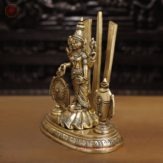 Tirupati Balaji Brass Statue, With Shankh and Chakra, Golden Finish, 14"
