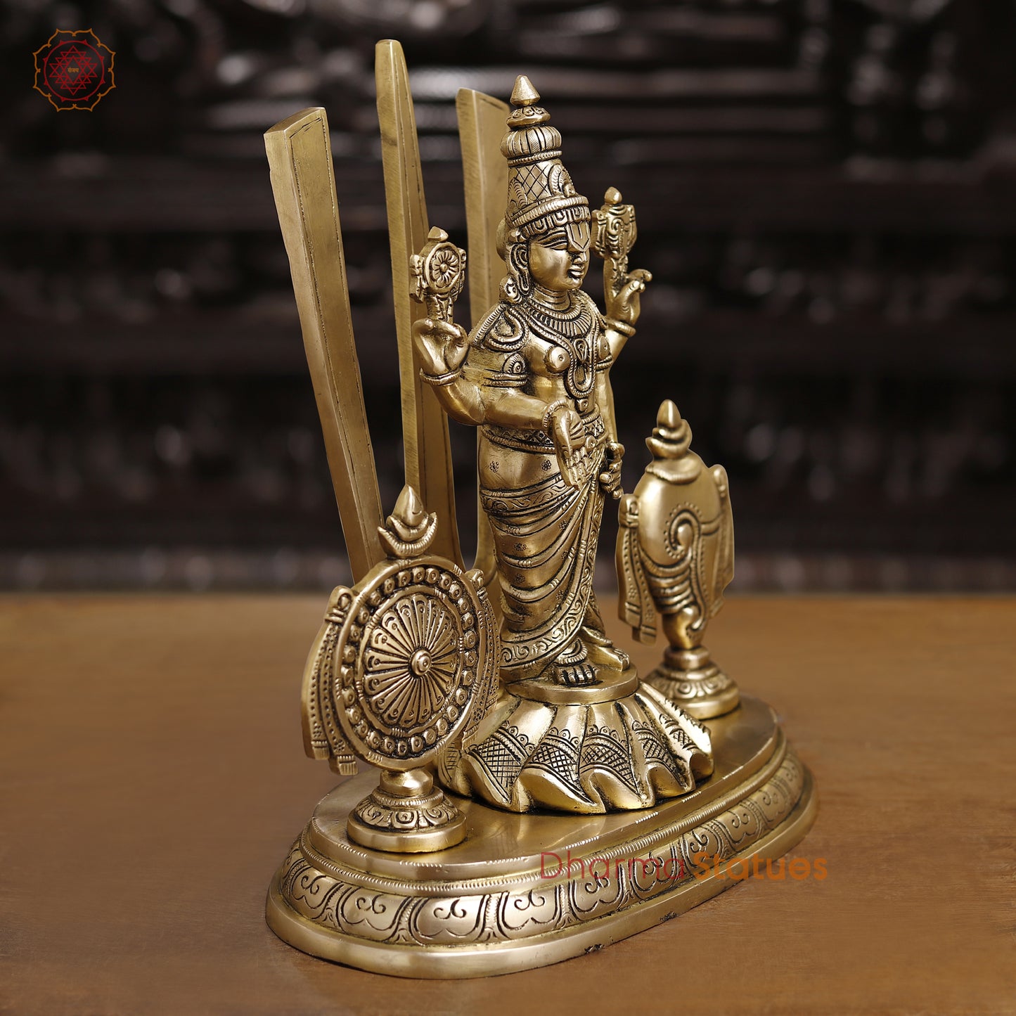 Tirupati Balaji Brass Statue, With Shankh and Chakra, Golden Finish, 14"
