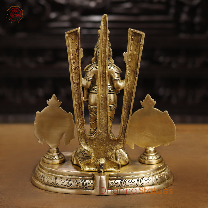 Tirupati Balaji Brass Statue | With Shankh and Chakra  (Golden Finish) 14"
