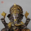 Brass Ganesh Seated in Blessing Posture, Antique & Golden Finish, 18.5"