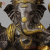 Brass Ganesh Seated in Blessing Posture, Antique & Golden Finish, 18.5"
