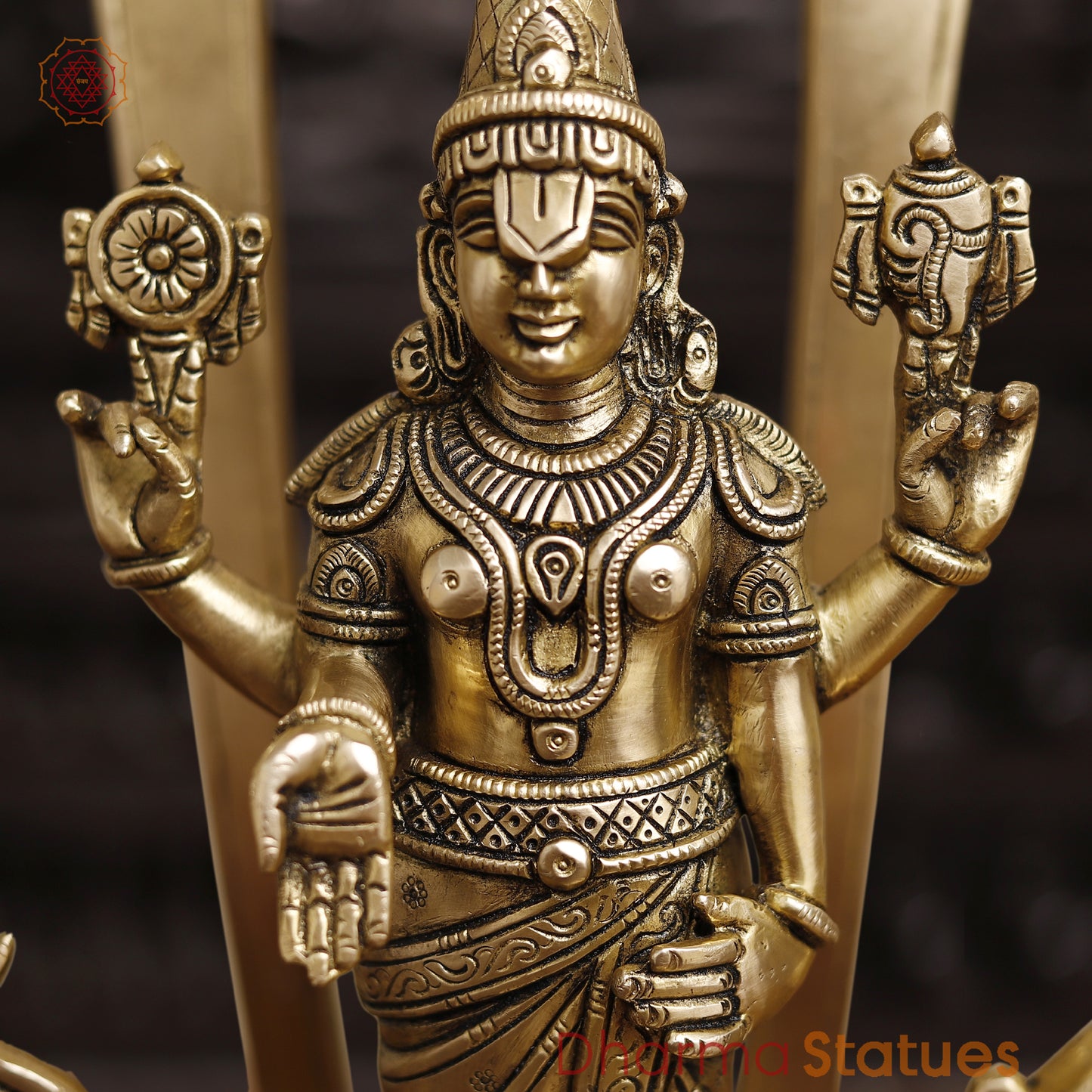 Tirupati Balaji Brass Statue, With Shankh and Chakra, Golden Finish, 14"