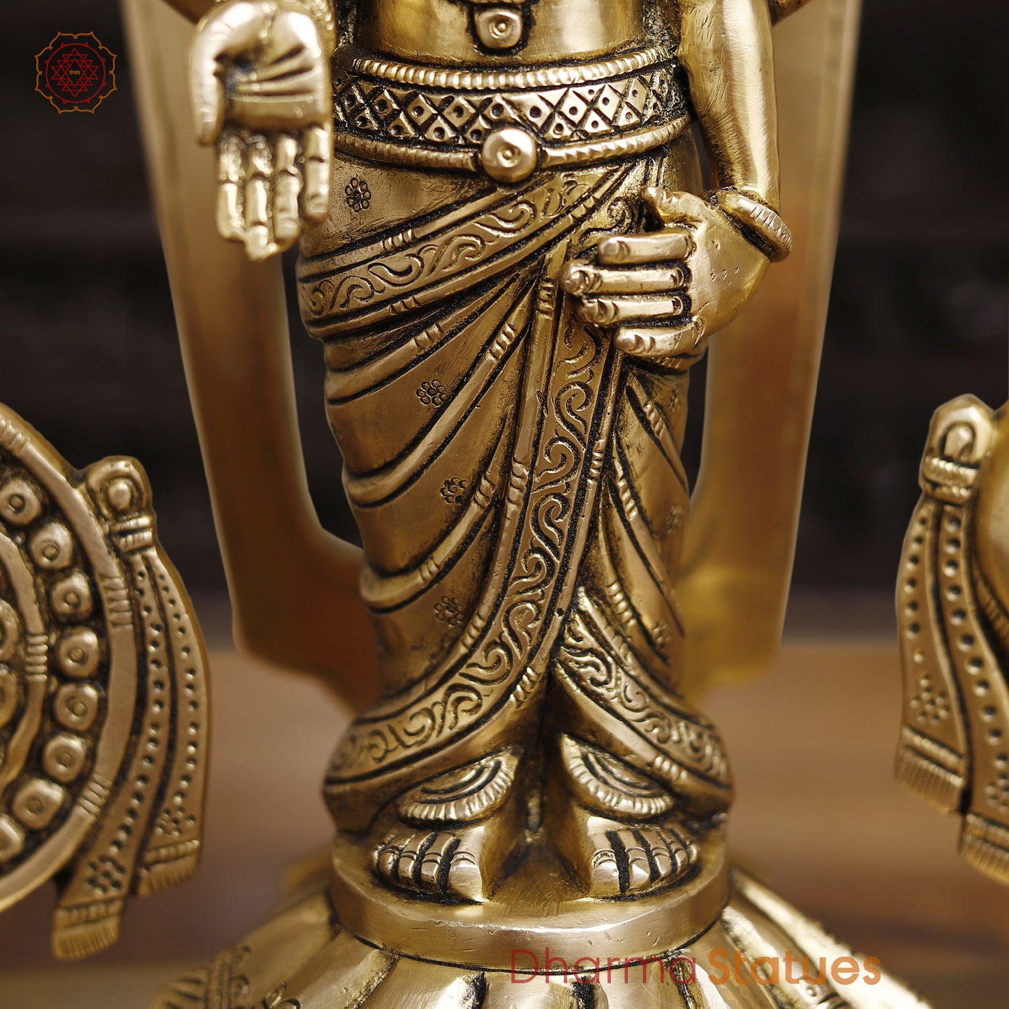 Tirupati Balaji Brass Statue, With Shankh and Chakra, Golden Finish, 14"
