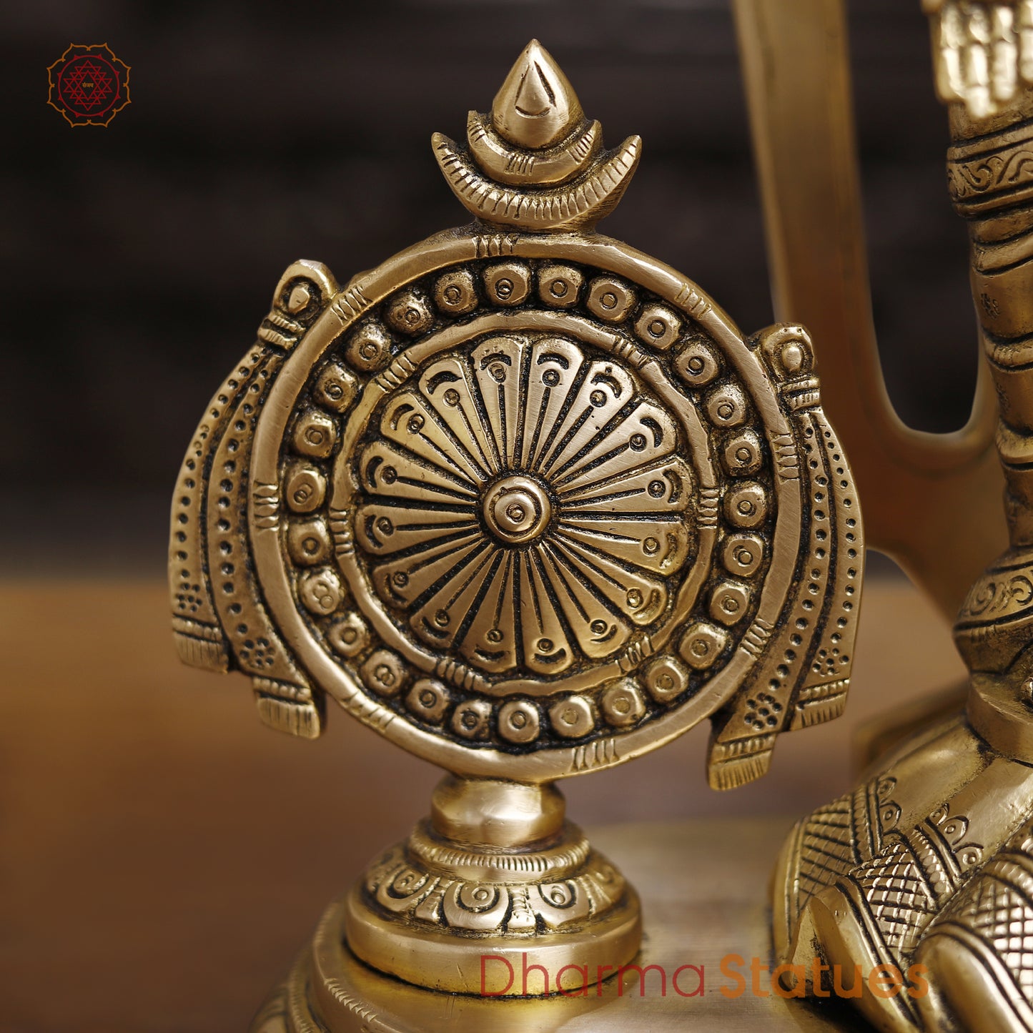 Tirupati Balaji Brass Statue, With Shankh and Chakra, Golden Finish, 14"