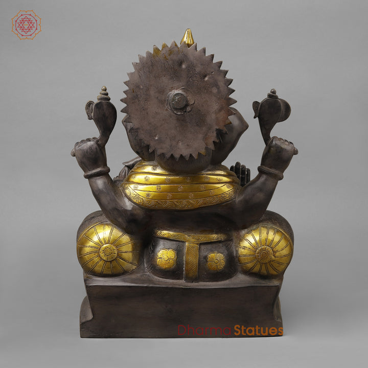 Brass Ganesh Seated in Blessing Posture, Antique & Golden Finish, 18.5"