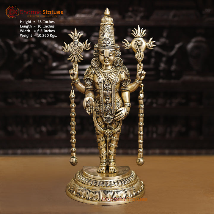 Brass Balaji Standing With Chakra & Conch , Smooth Finish 23"