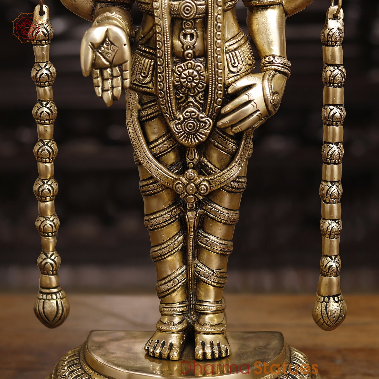 Brass Tirupati Balaji Idol, Standing With Chakra & Conch , Smooth Gold Finish 23"