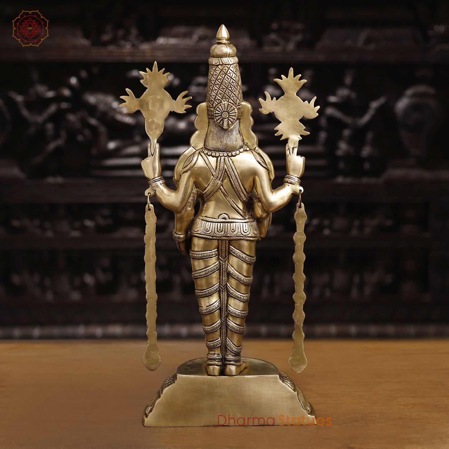 Brass Tirupati Balaji Idol, Standing With Chakra & Conch , Smooth Gold Finish 23"