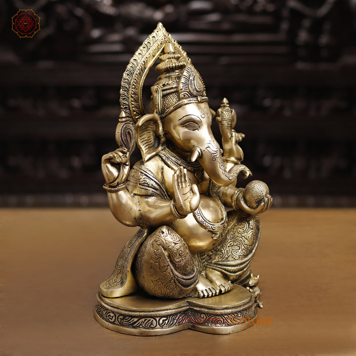 Brass Ganesh Seated, fine Craving Smooth Finish, 15"