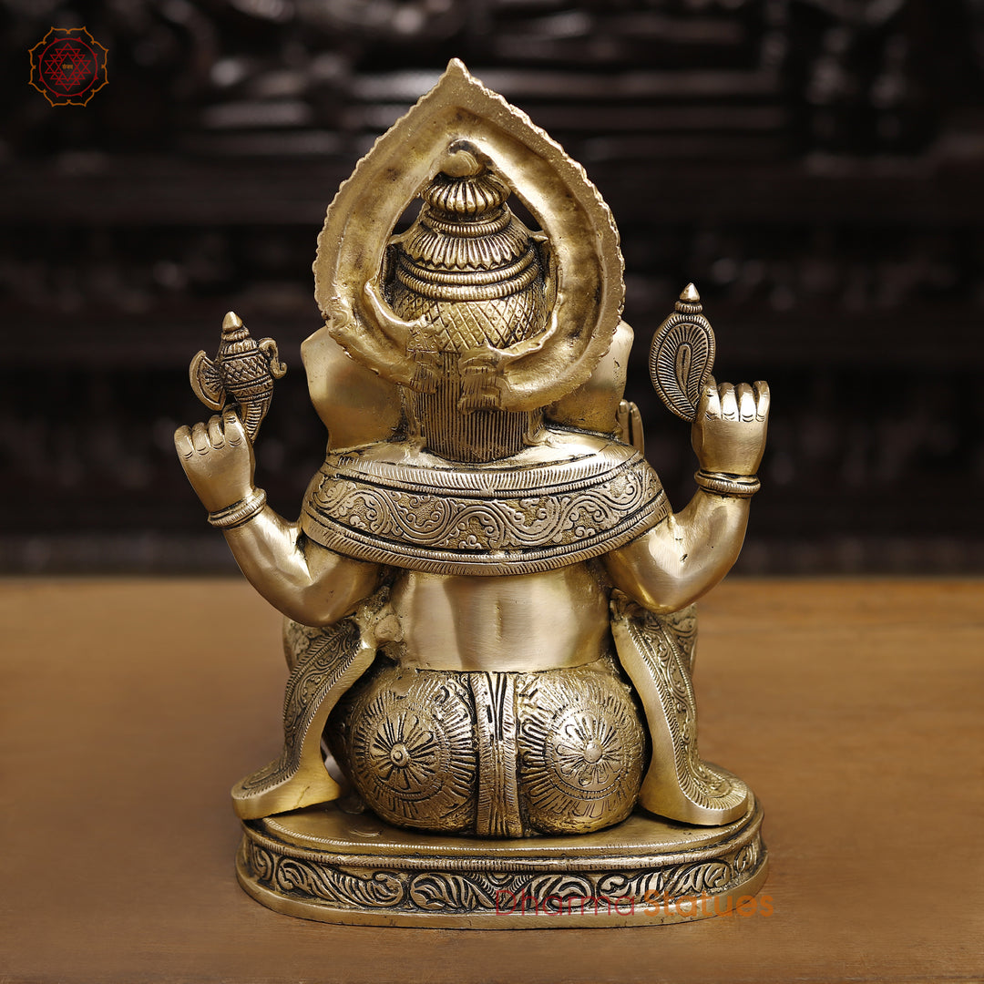 Brass Ganesh Seated, fine Craving Smooth Finish, 15"