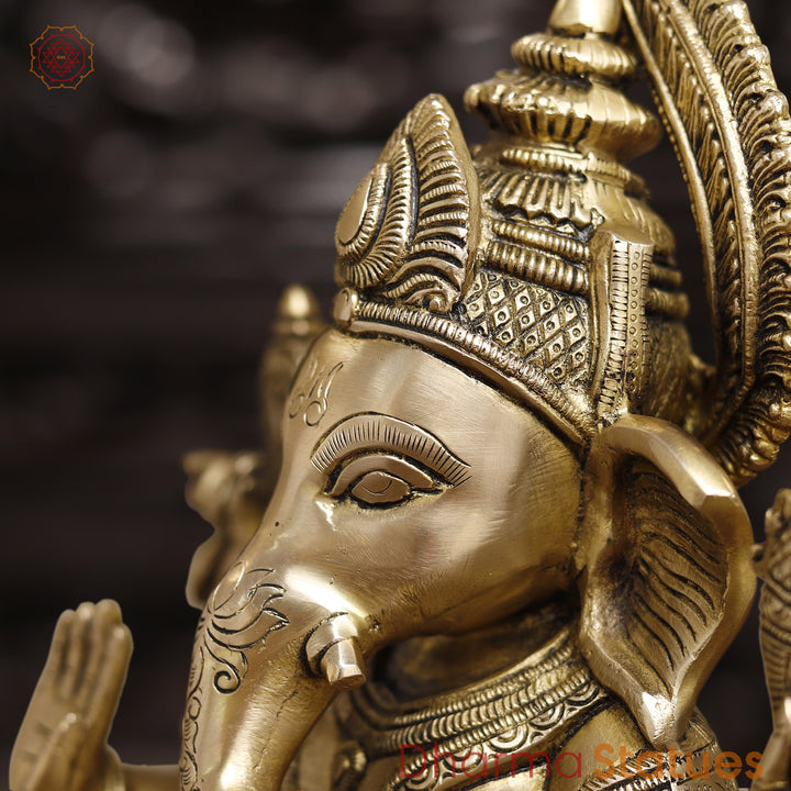 Brass Ganesh Seated, fine Craving Smooth Finish, 15"