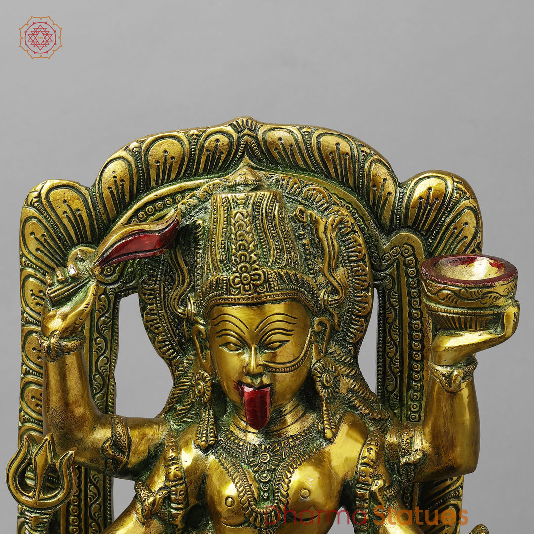 Brass Kali with Frame, Golden With Green Finish, 17.5"