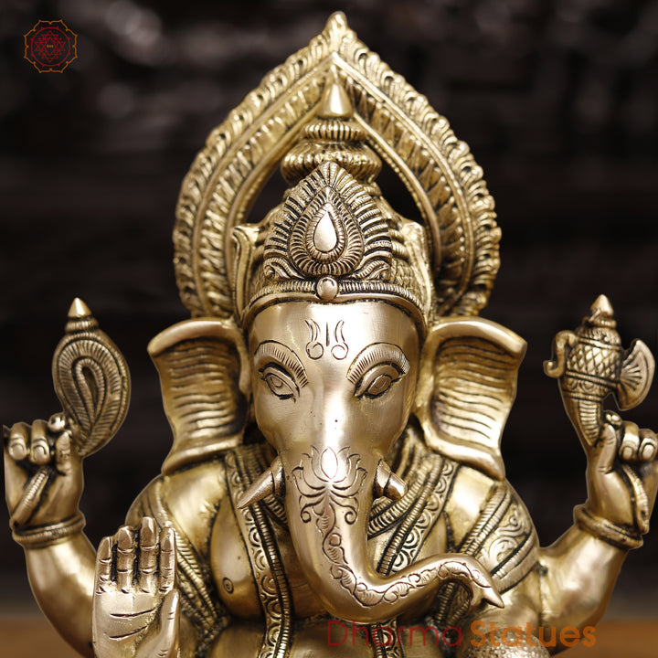 Brass Ganesh Seated, fine Craving Smooth Finish, 15"