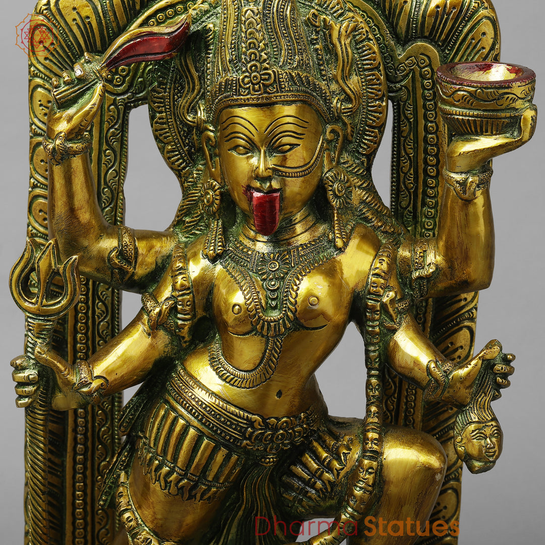 Brass Kali with Frame, Golden With Green Finish, 17.5"