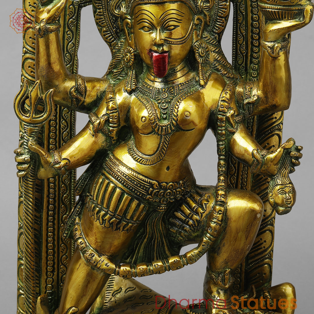 Brass Kali with Frame, Golden With Green Finish, 17.5"