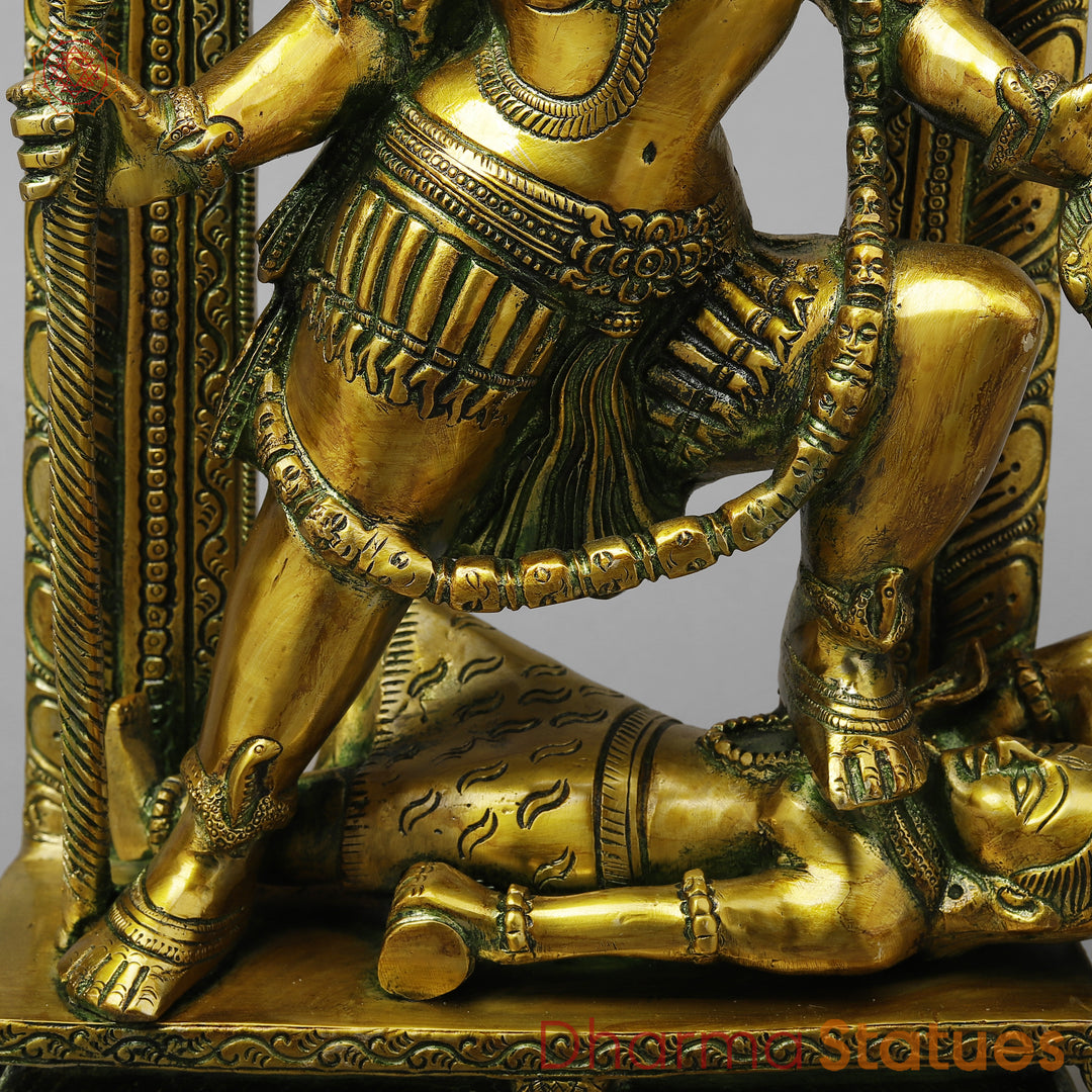 Brass Kali with Frame, Golden With Green Finish, 17.5"