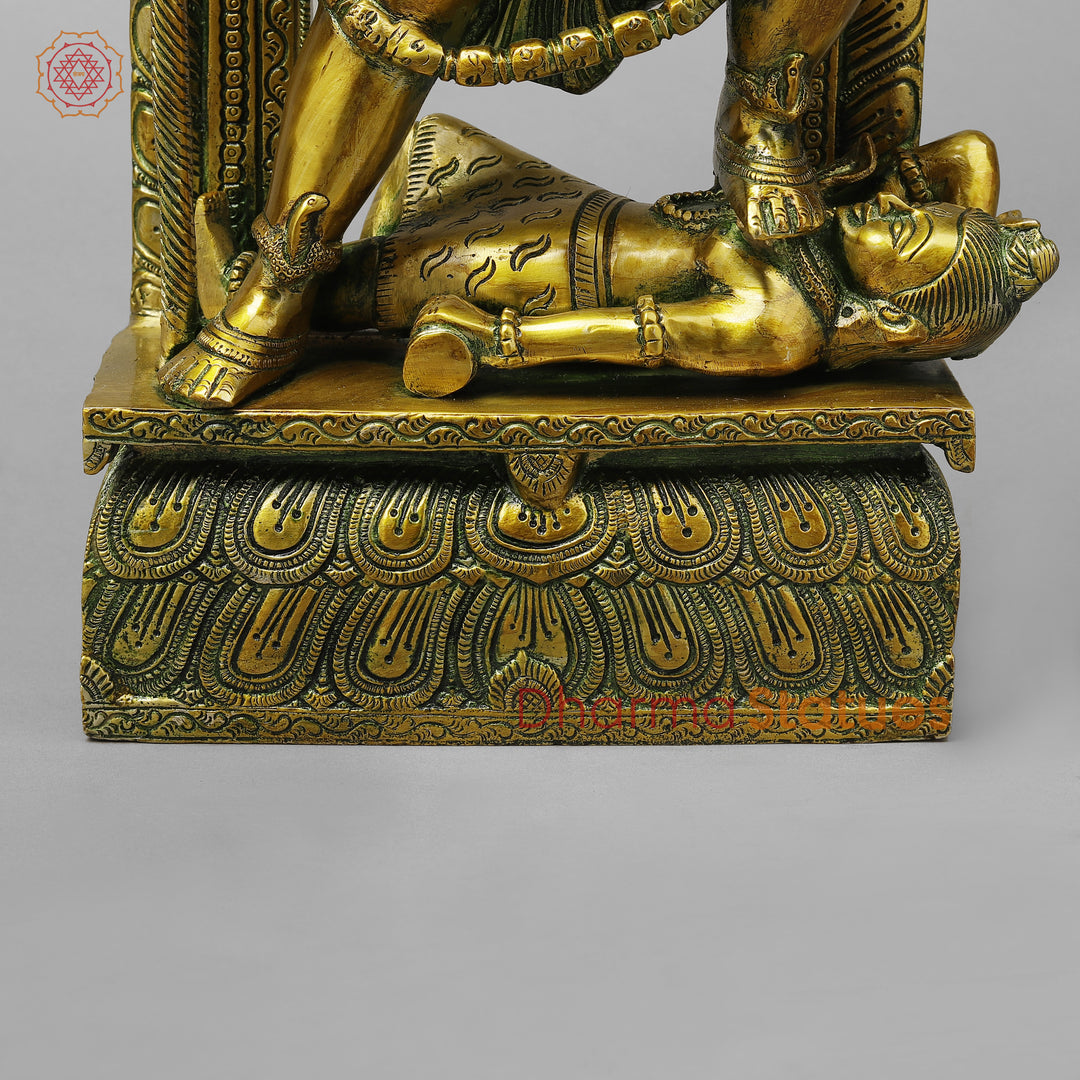 Brass Kali with Frame, Golden With Green Finish, 17.5"