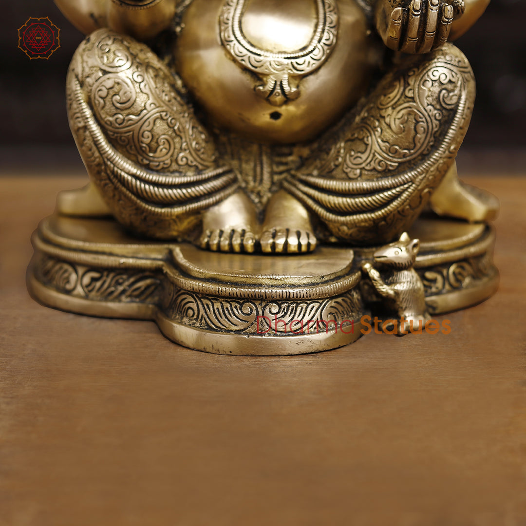 Brass Ganesh Seated, fine Craving Smooth Finish, 15"