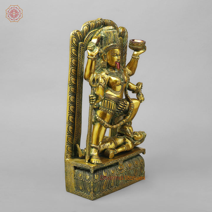 Brass Kali with Frame, Golden With Green Finish, 17.5"