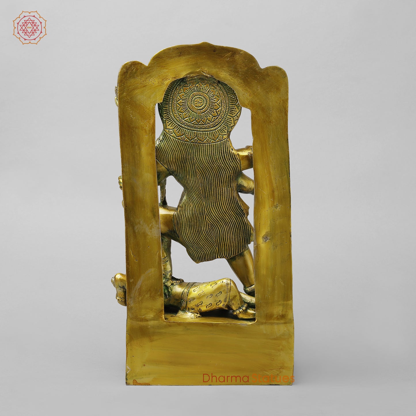 Brass Kali with Frame, Golden With Green Finish, 17.5"