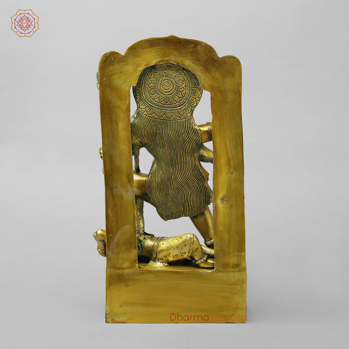 Brass Kali with Frame, Golden With Green Finish, 17.5"