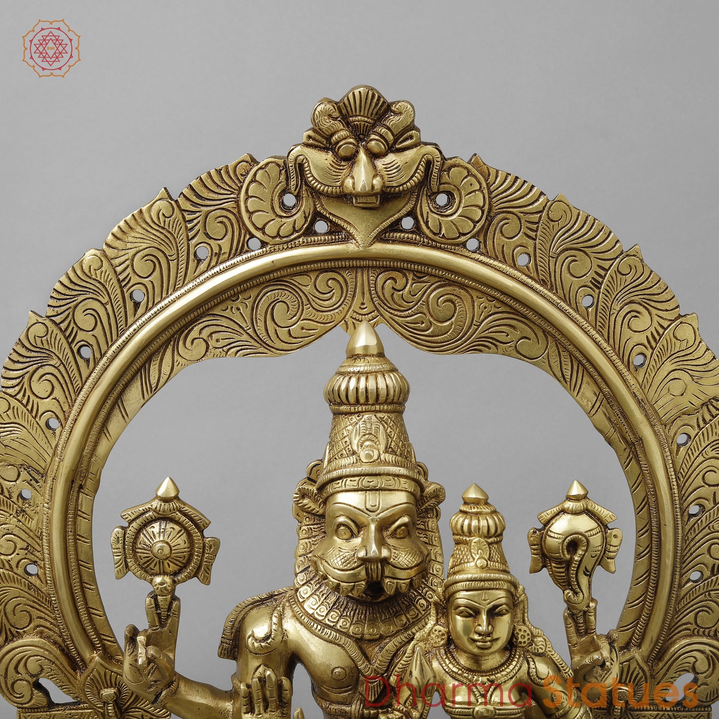 Brass Narasimha with Lakshmi, Golden Finish, 19.5"