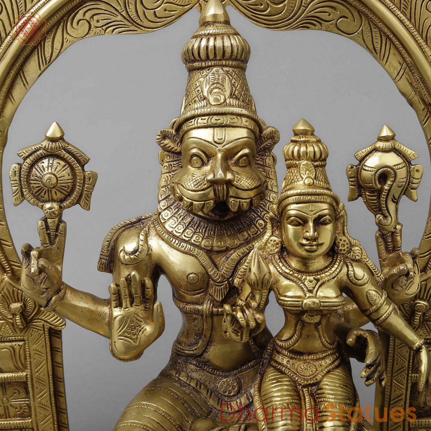 Brass Narasimha with Lakshmi, Golden Finish, 19.5"