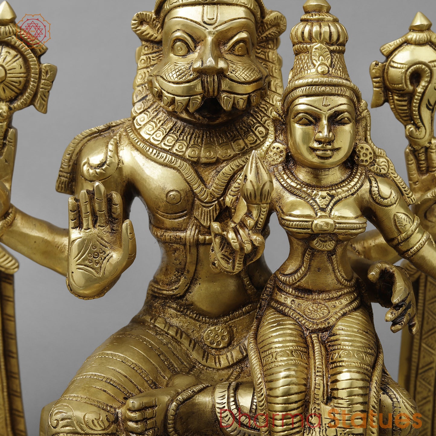 Brass Narasimha with Lakshmi, Golden Finish, 19.5"