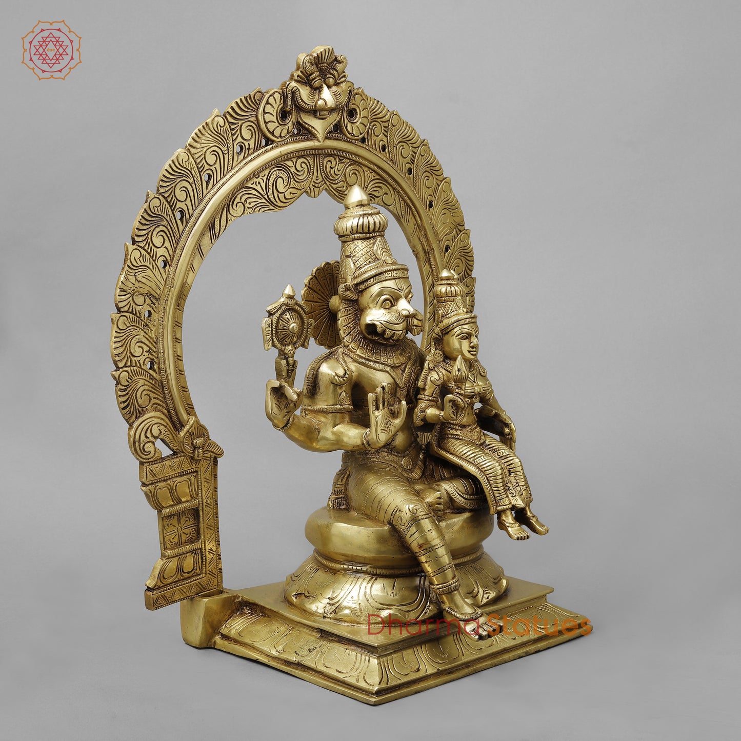 Brass Narasimha with Lakshmi, Golden Finish, 19.5"