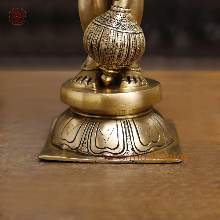 Brass Hanuman Statue, Standing in Namaskar Posture, Golden Fine Finish 21.5"