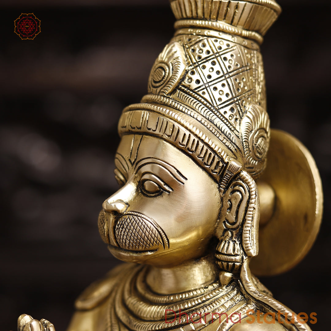 Brass Hanuman Statue, Standing in Namaskar Posture, Golden Fine Finish 21.5"