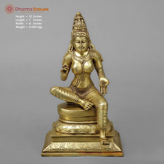 Brass Parvati in Lalita Roop, Golden Finish, 12"