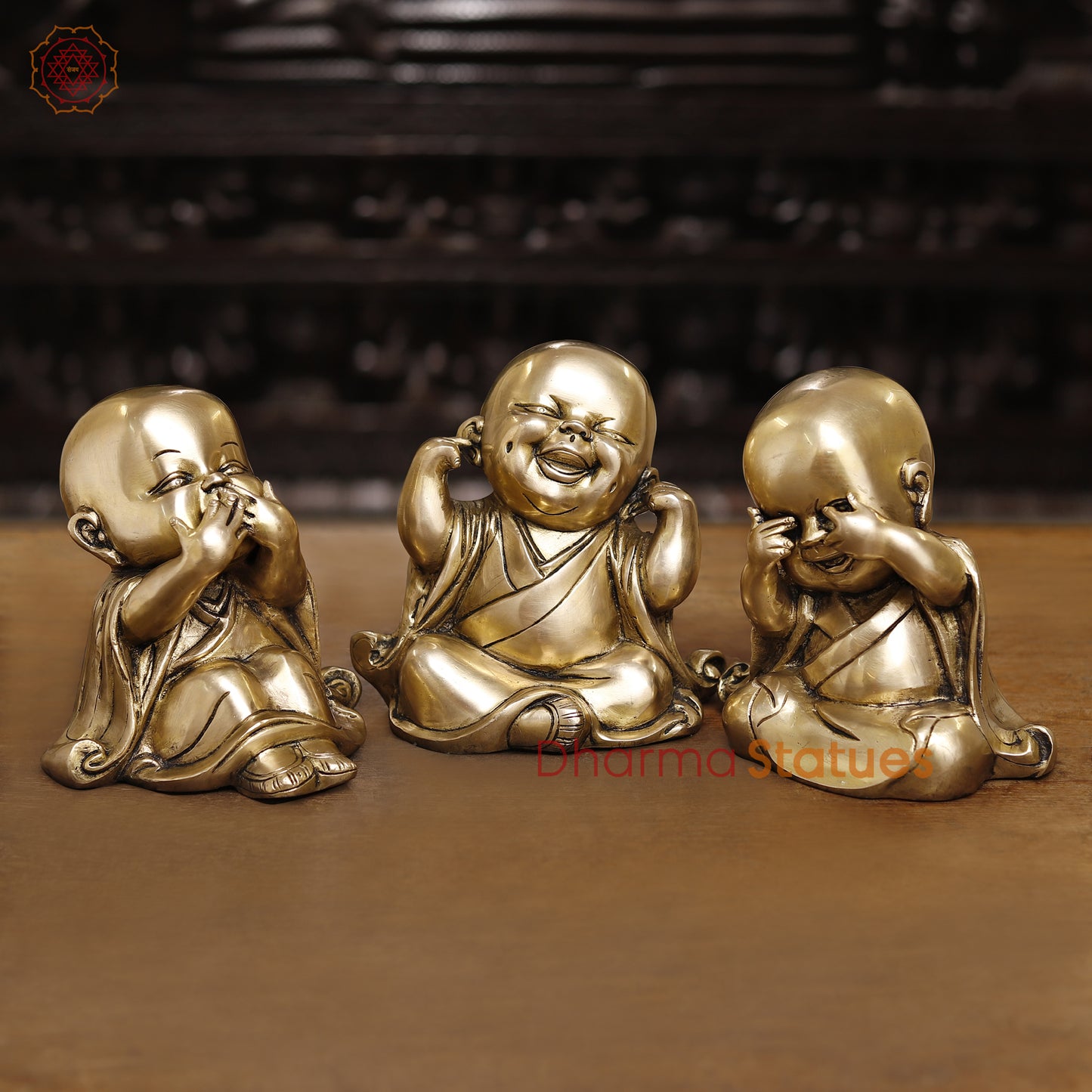 Brass Happy Monks, Fine Golden Finish 6.5"