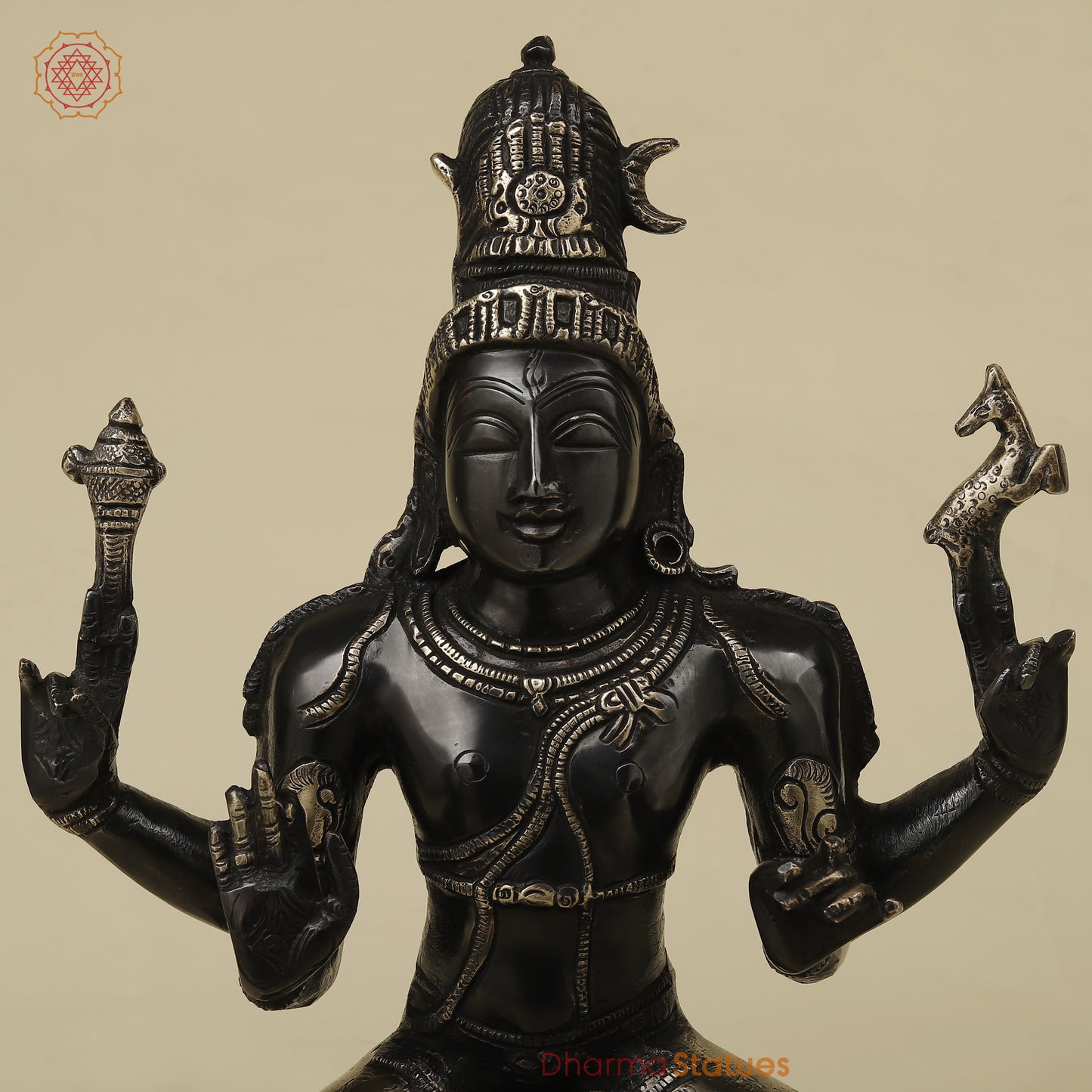 Brass Shiva with Blessing Posture, Black Patina with Golden Finish, 14.5"