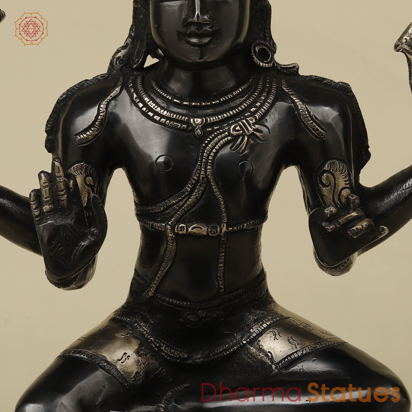 Brass Shiva with Blessing Posture, Black Patina with Golden Finish, 14.5"