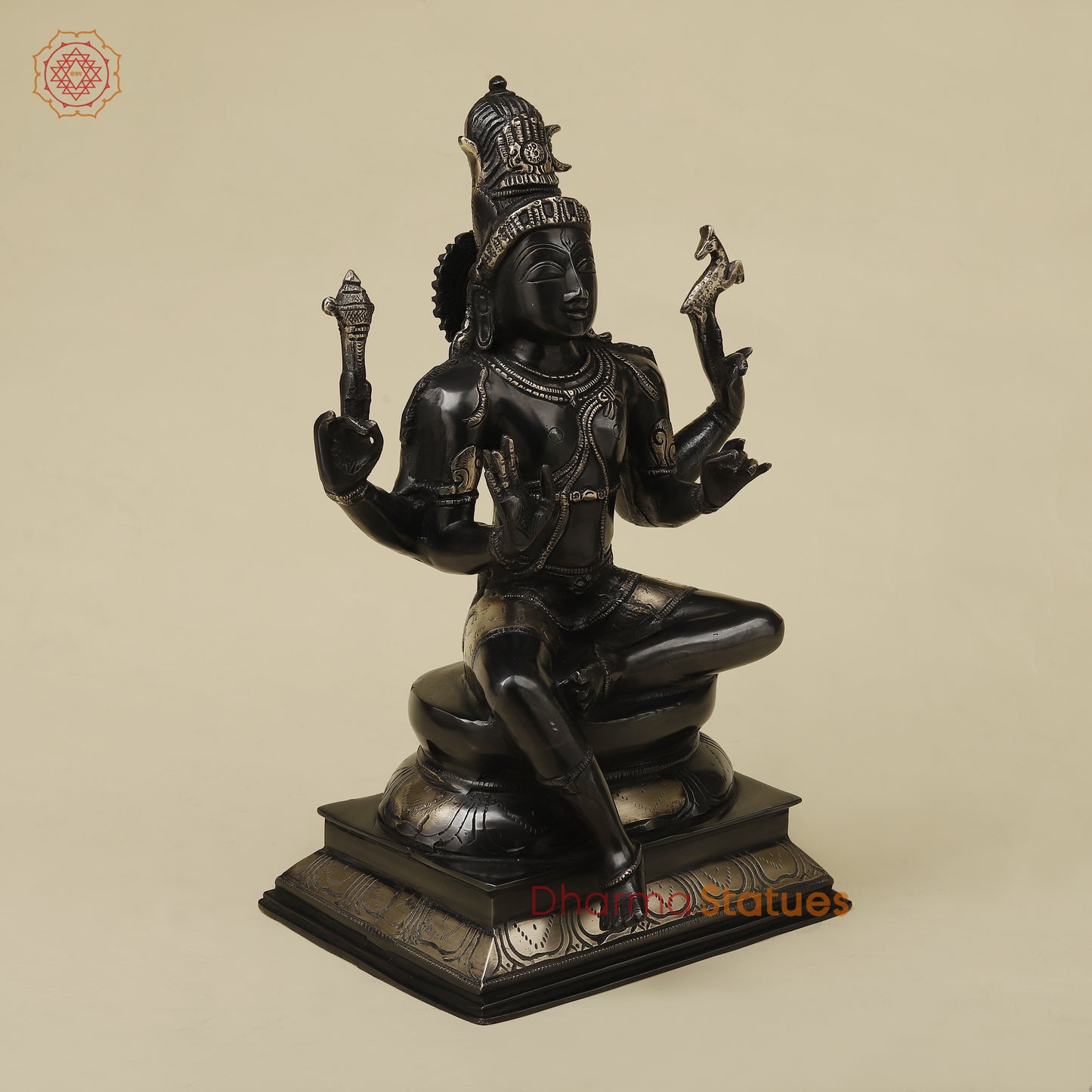 Brass Shiva with Blessing Posture, Black Patina with Golden Finish, 14.5"