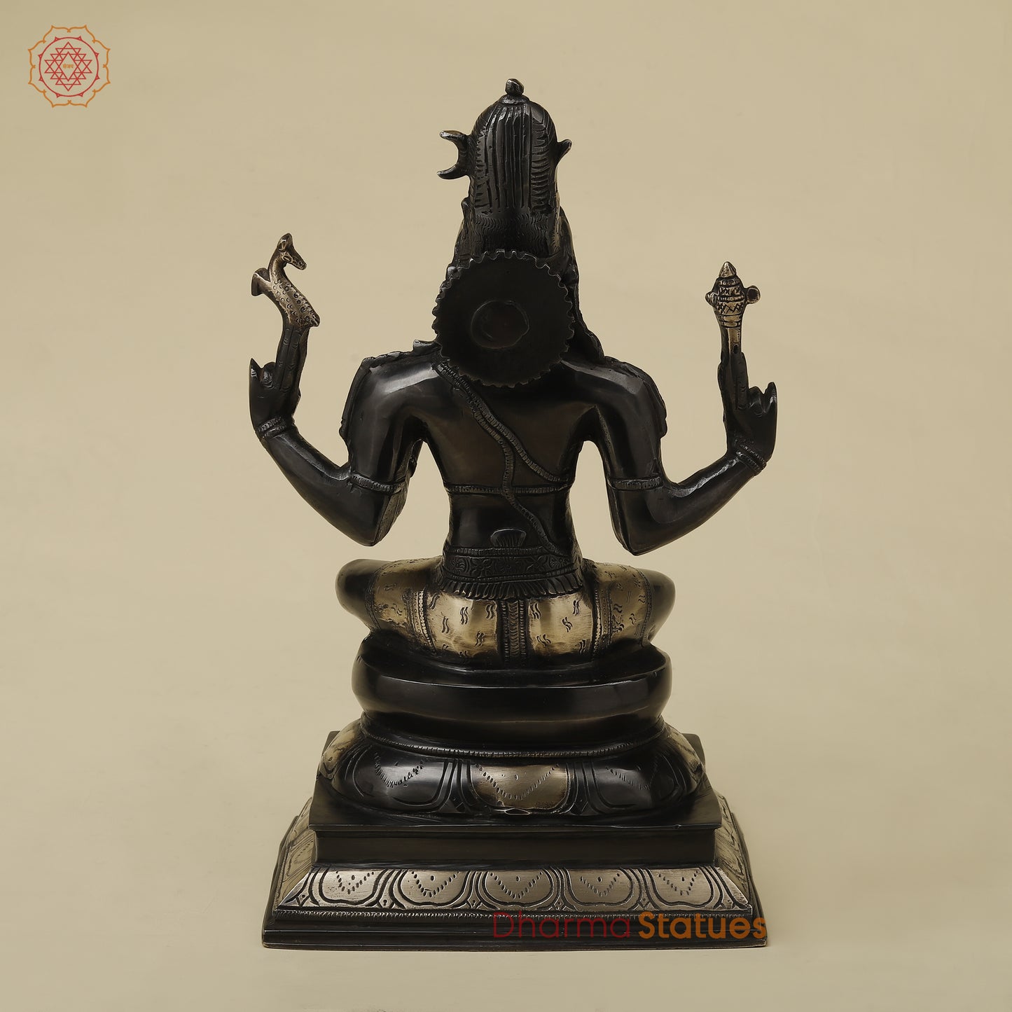 Brass Shiva with Blessing Posture, Black Patina with Golden Finish, 14.5"