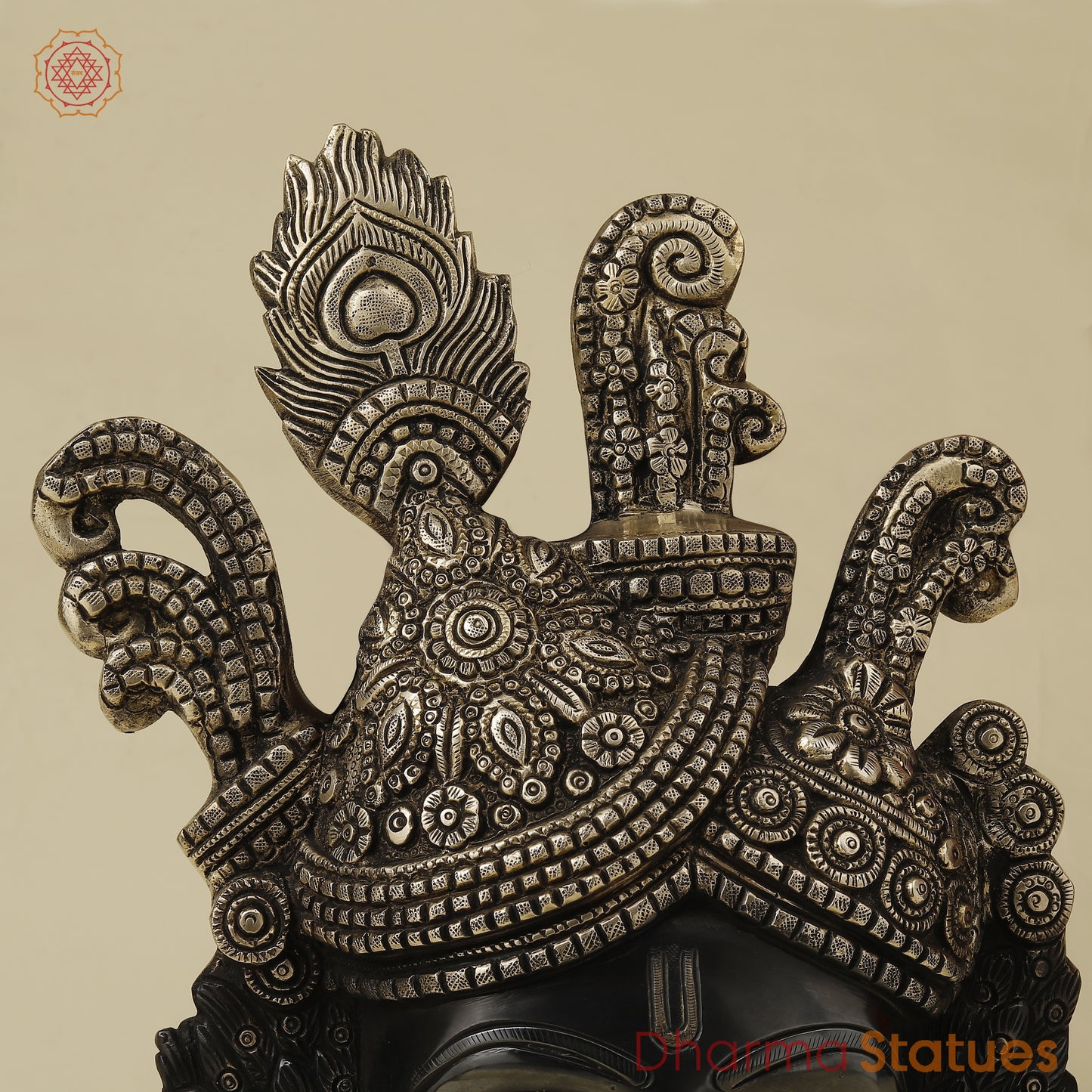 Brass Shrinath Wall Hanging Face, Black Patina with Golden Finish, 17.5"