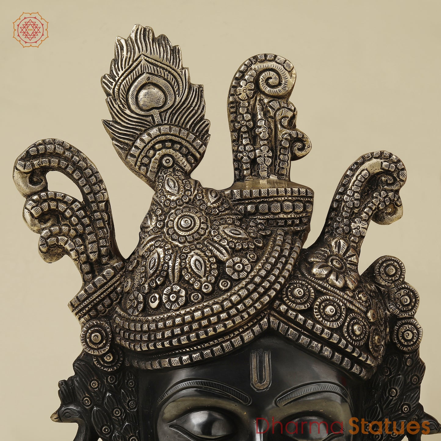 Brass Shrinath Wall Hanging Face, Black Patina with Golden Finish, 17.5"