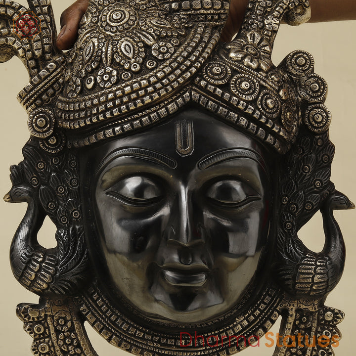 Brass Shrinath Wall Hanging Face, Black Patina with Golden Finish, 17.5"