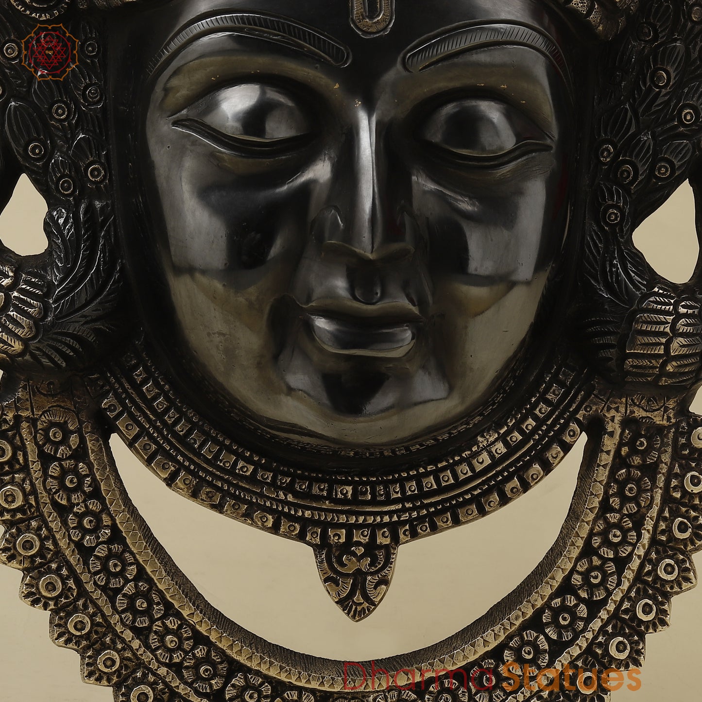 Brass Shrinath Wall Hanging Face, Black Patina with Golden Finish, 17.5"