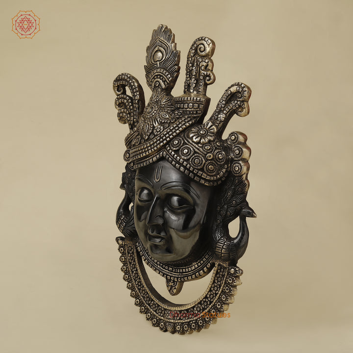 Brass Shrinath Wall Hanging Face, Black Patina with Golden Finish, 17.5"
