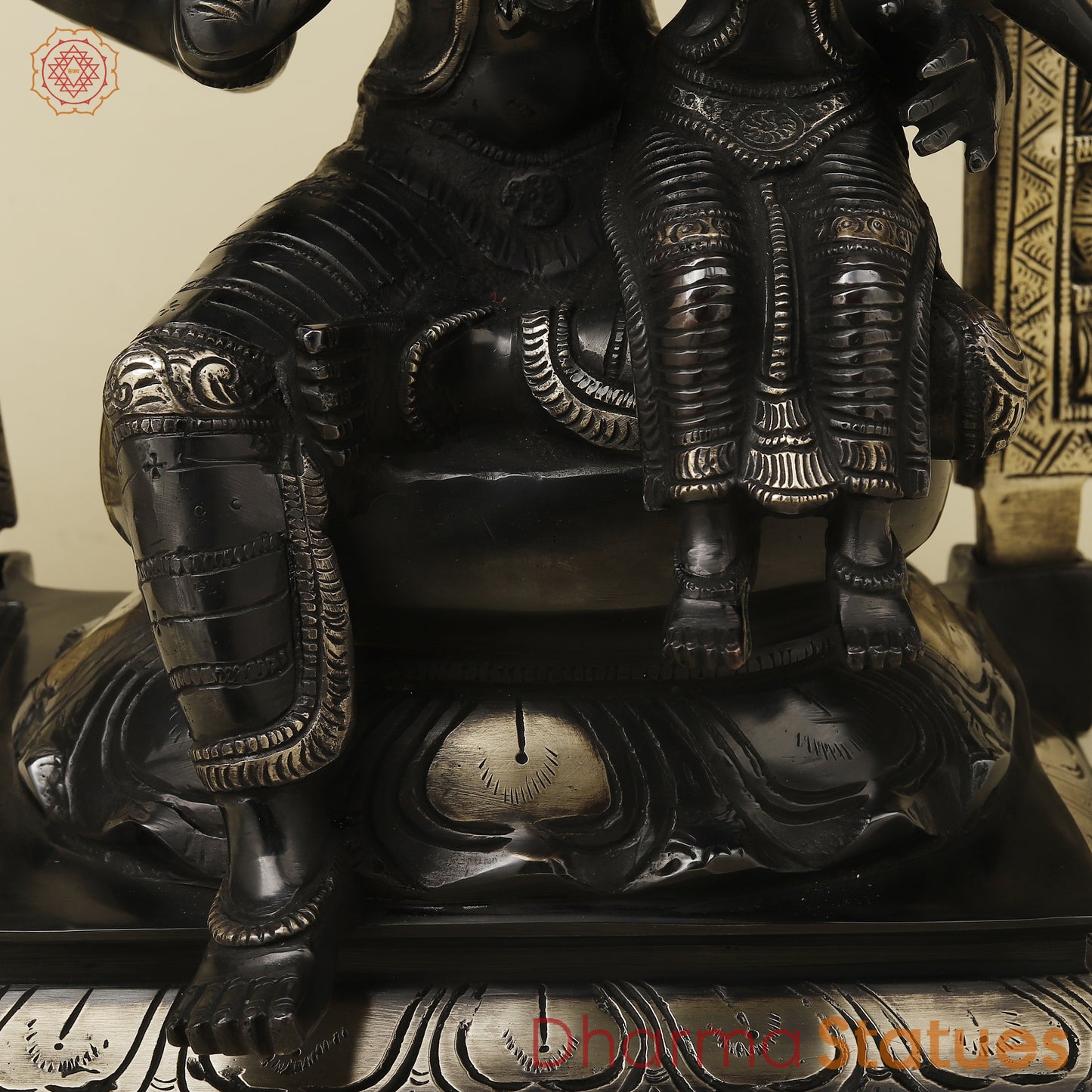 Brass Narasimha Idol with Lakshmi, Black Patina & Golden Finish, 20"